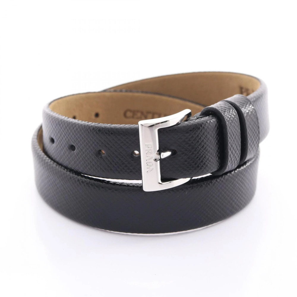 PRADA Black Leather Saffiano Charm Bracelet